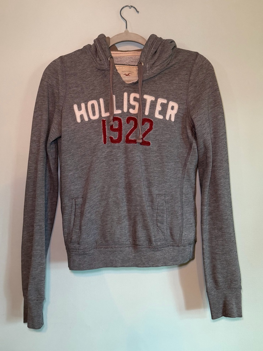 Hollister Gray Crewneck Hoodie with Red '1922' Applique
